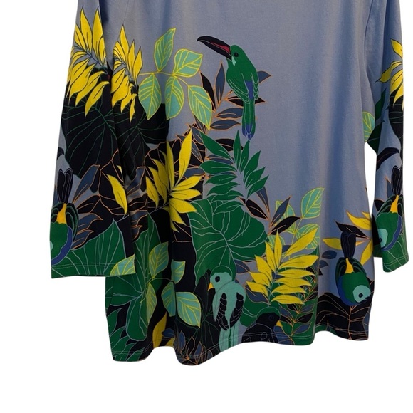 Talbots Women's size XL petite Blue Cotton Bateau Neck Tee - Tropical Jungle - Picture 3 of 8